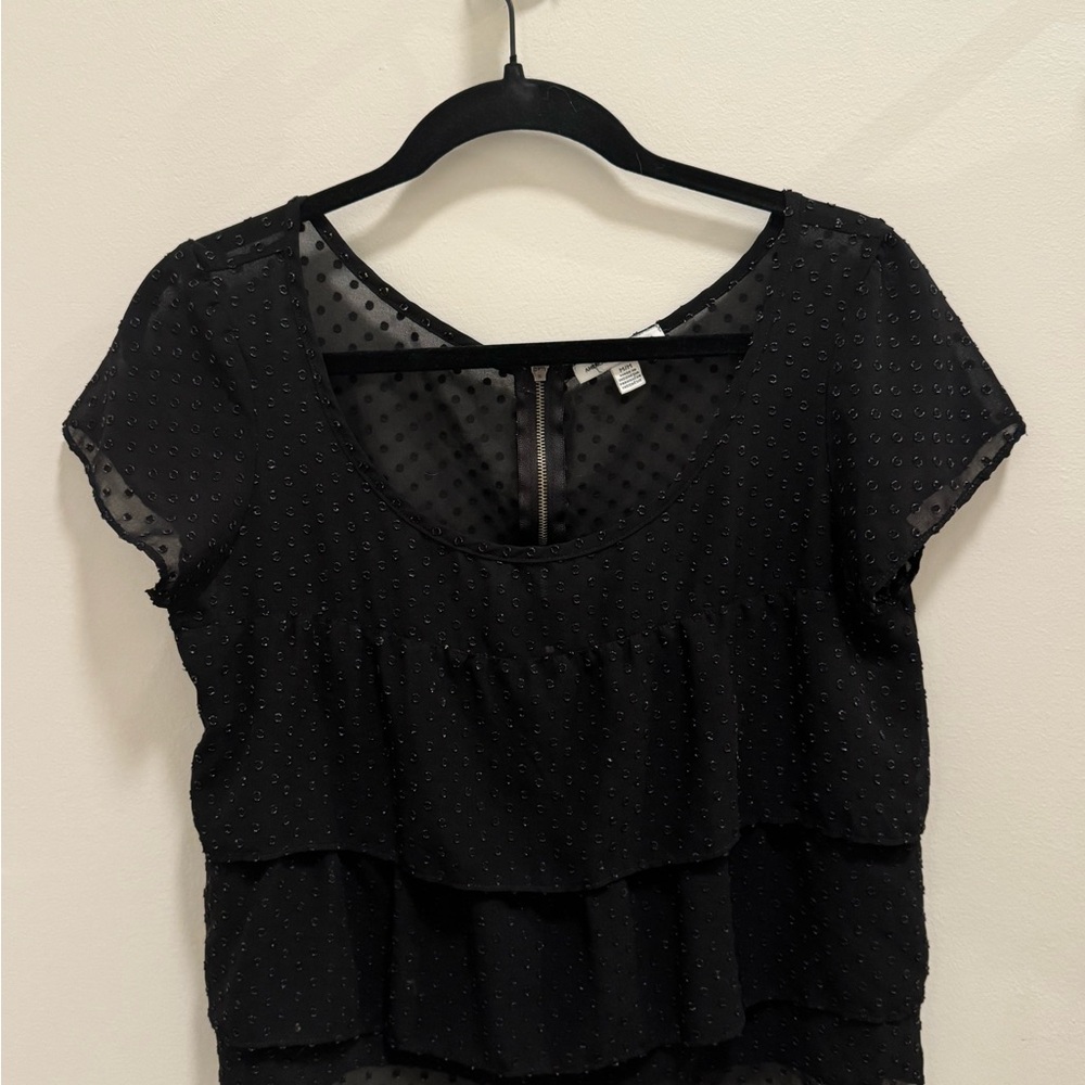 American Eagle Black Ruffle Top